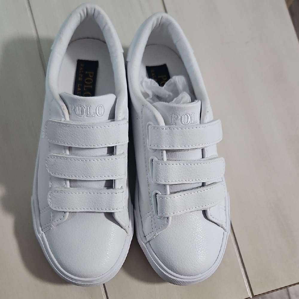 New Polo by Ralph Lauren Kids Triple Strap White Sneakers Size 13.5